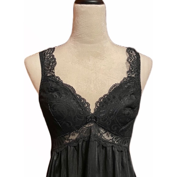 Vintage 80s Scaasi Nylon Full Length Lace Panel Slip Dress Gown Medium 36 Bust - Picture 6 of 7